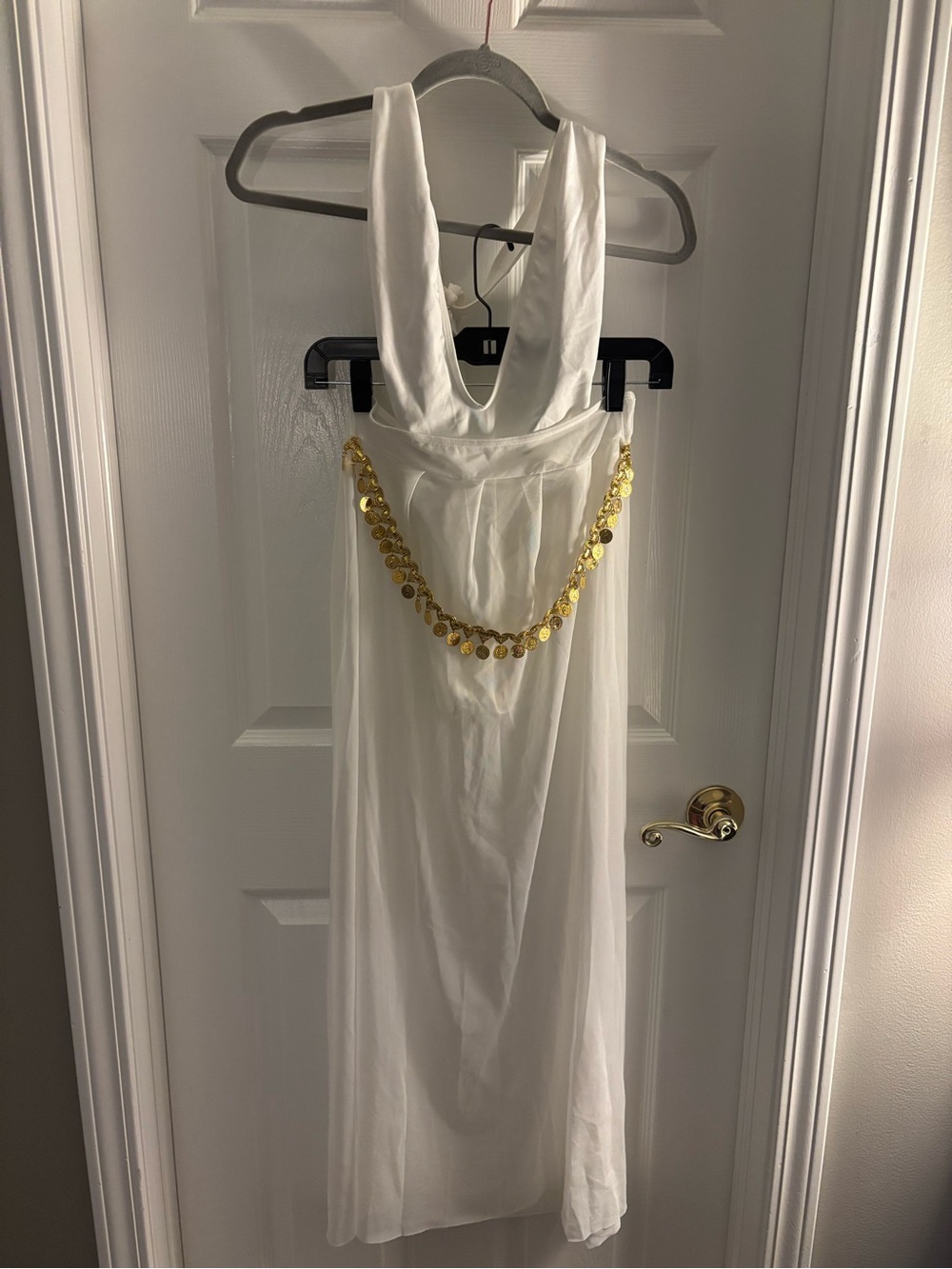 White Goddess Dress with Gold Belt and Accessories Costume